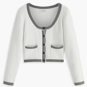 White and grey knit cardigan
